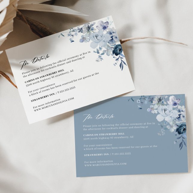 Informações Cartão de Detalhes do Casamento Boho Floral Azul (Dusty Blue Details Card 2 Colors)