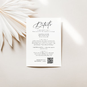 Informações Cartão de Detalhes do Casamento Branco e Preto de