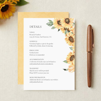 Informações Cartão de Detalhes do Casamento com Girassóis Rúst