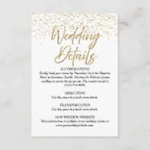 Cartão de Detalhes do Casamento com Largura Branca