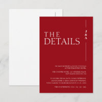 Cartão de Detalhes do Casamento com Monograma Verm