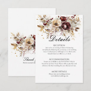 Informações Cartão de Detalhes do Casamento com Peônias de Bor