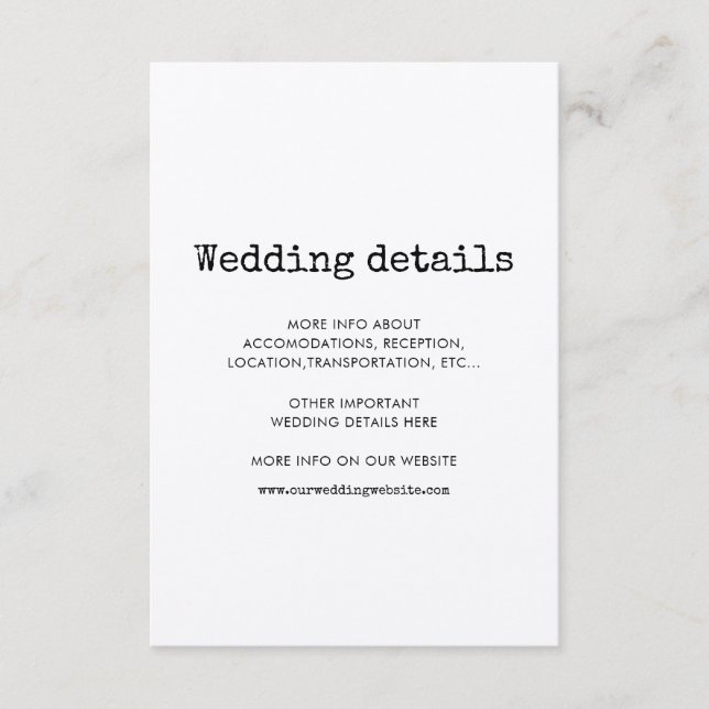 Informações Cartão de detalhes do casamento da máquina de escr (Frente)