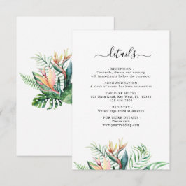 Informações Cartão de detalhes do casamento de flores tropicai