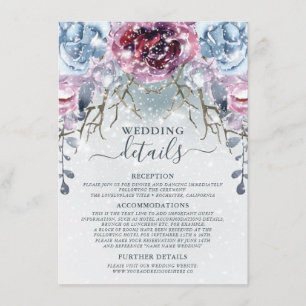 Informações Cartão de detalhes do casamento de inverno em azul