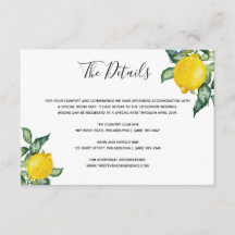 cartão de detalhes do casamento de limões