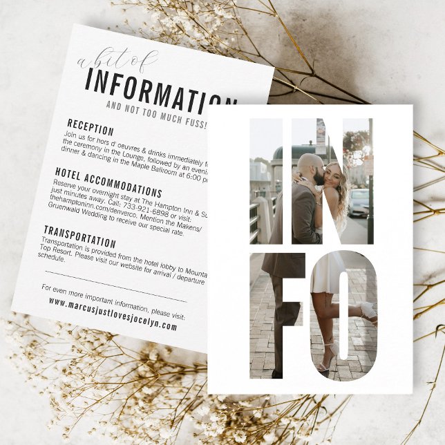 Informações Cartão de Detalhes do Casamento de Palavras Fotogr (a bit of information and not too much fuss wedding INFO photo frame words reception hotel website)