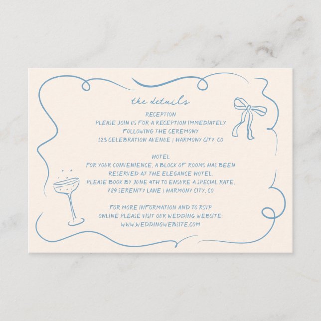 Informações Cartão de Detalhes do Casamento Desenhado na Mão V (Frente)