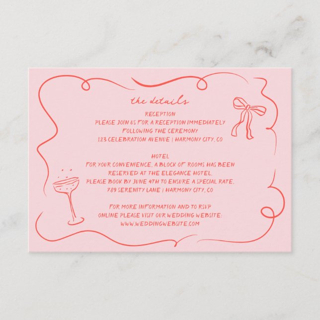 Informações Cartão de Detalhes do Casamento Desenhado na Mão V (Frente)