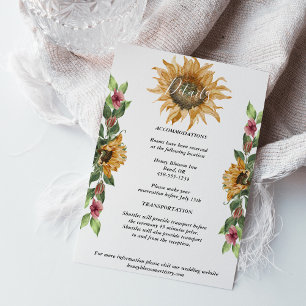 Informações Cartão de Detalhes do Casamento do Girassol Boho