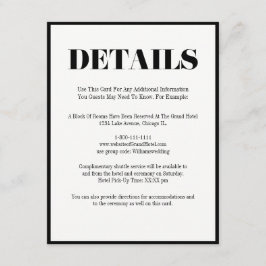 Informações Cartão de Detalhes do Casamento do Sr. e Sra. Mode