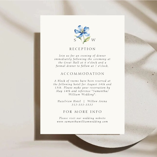 Informações Cartão de detalhes do casamento em aquarela azul (Criador carregado)