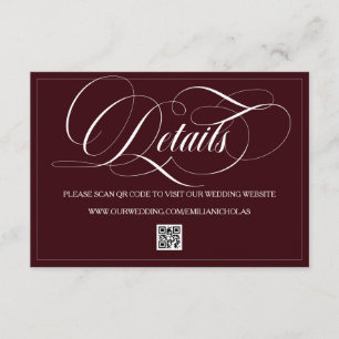 Informações Cartão de Detalhes do Casamento em Branco Borgonha
