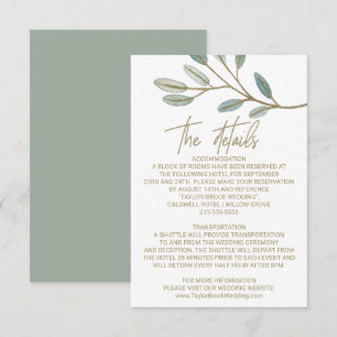 Informações Cartão de Detalhes do Casamento Eucalyptus Verinad