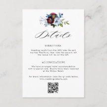 cartão de detalhes do casamento floral azul burgun
