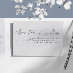 Informações Cartão de Detalhes do Casamento Floral Azul Pratea