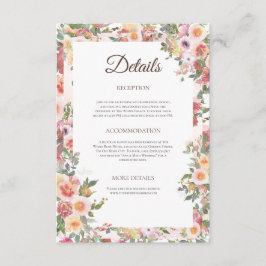 Informações Cartão de Detalhes do Casamento Floral Blush