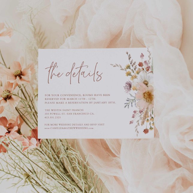 Informações Cartão de Detalhes do Casamento Floral Boho (Boho Floral Garden Wedding Details Card)