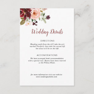 Informações cartão de detalhes do casamento floral com blush b