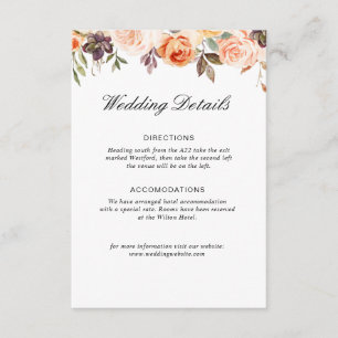 Informações Cartão de detalhes do casamento floral de outono