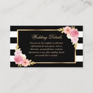 Informações Cartão de Detalhes do Casamento Floral Rosa-Rosa-