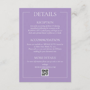 Informações Cartão de Detalhes do Casamento Formal Violeta