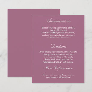 Informações Cartão de Detalhes do Casamento Mauve Elegante