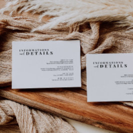Informações Cartão de Detalhes do Casamento Minimalista Modern