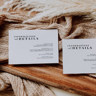 Informações Cartão de Detalhes do Casamento Minimalista Modern