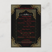 Cartão de Detalhes do Casamento Muçulmano Preto e 