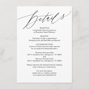 Informações Cartão de Detalhes do Casamento, Preto, Escrito Mo