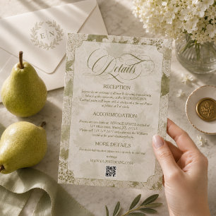 Informações Cartão de Detalhes do Casamento Verde Sage Neutro