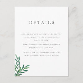 Informações Cartão de Detalhes do Casamento Verde Simples