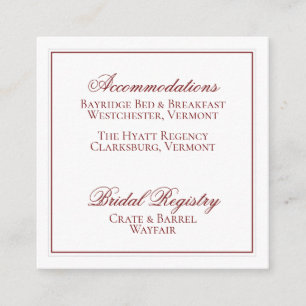 Informações Cartão de Detalhes do Casamento Vermelho e Branco