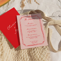 Cartão de Detalhes do Casamento Vermelho + Rosa