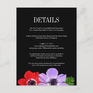 Informações Cartão de detalhes floral do casamento da anêmon