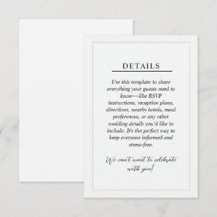 Informações Cartão de Detalhes Mínimos de Casamento