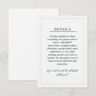 Informações Cartão de Detalhes Mínimos de Casamento