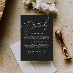 Informações Cartão de Detalhes Mínimos de Casamento Preto