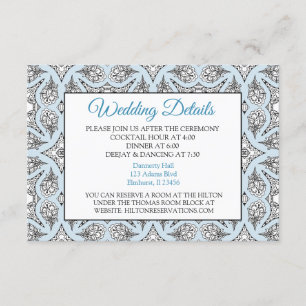 Informações Cartão de detalhes preto e azul do casamento da