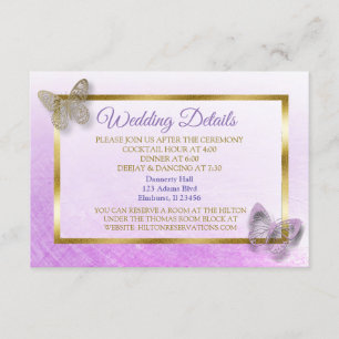 Informações Cartão de detalhes roxo e Dourado do casamento da