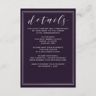 Informações Cartão de detalhes roxo simples do casamento