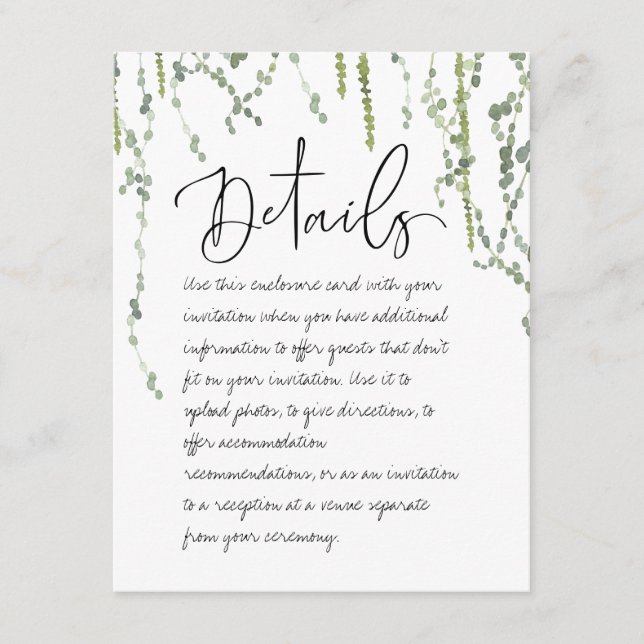 Informações Cartão de Enclausuramento com Detalhes de Folhagen (Frente)