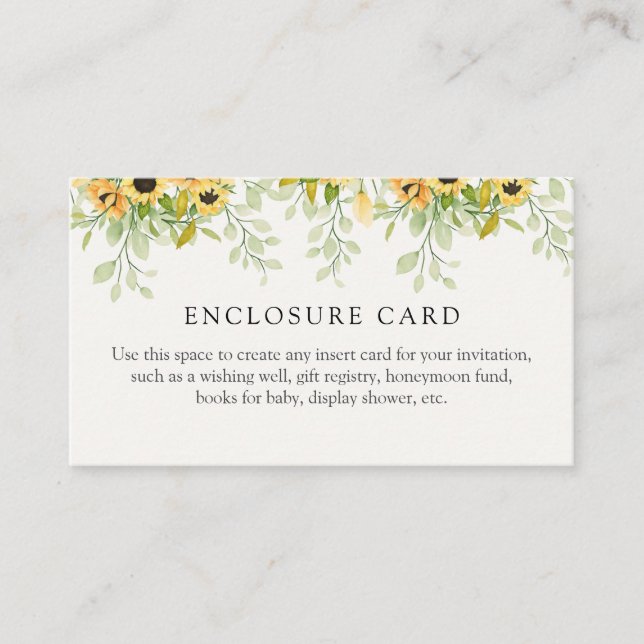 Informações Cartão de Enclausuramento de Chuveiro de Girassol (Frente)