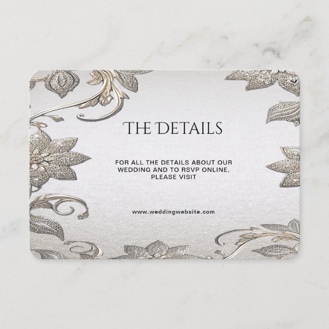 Informações Cartão de Envio com Detalhe Floral em Dourado Prat (Frente)