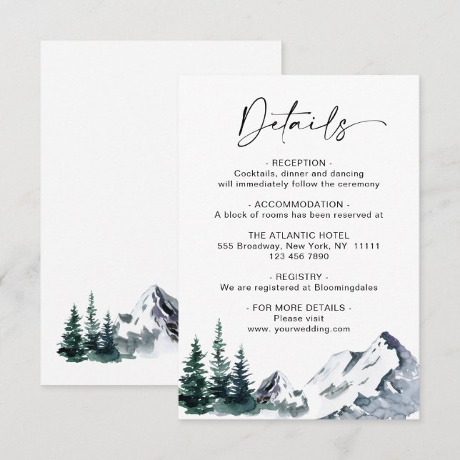 Informações Cartão de Envio com Detalhes Elegantes de Montanha (Frente/Verso)