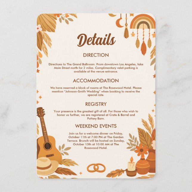 Informações Cartão de Envio de Casamento Boho Vibes (Frente)