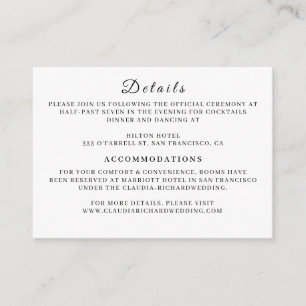 Informações Cartão de Envio de Casamento Branco Minimalista