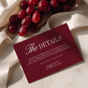 Informações Cartão de Envio de Site de Casamento Burgundy Eleg