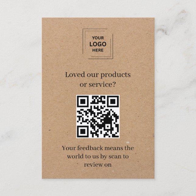Informações Cartão de Feedback de Cliente QR Kraft Rústico (Frente)